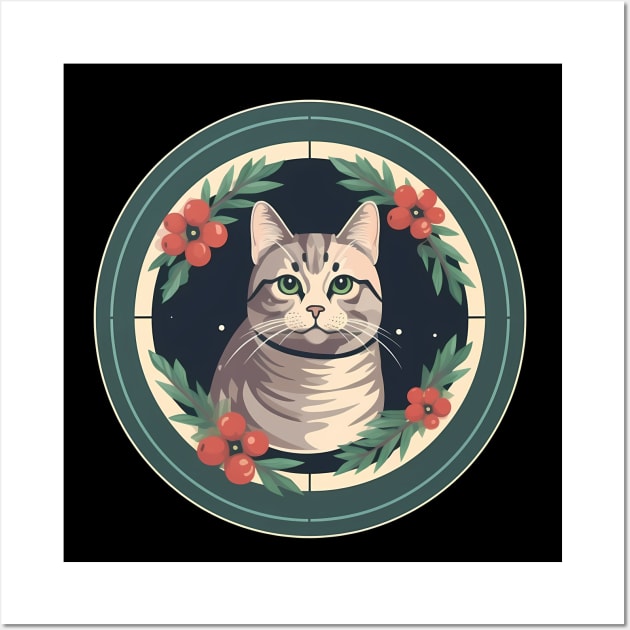 American Shorthair Cat Floral Ornament Wall Art by dukito